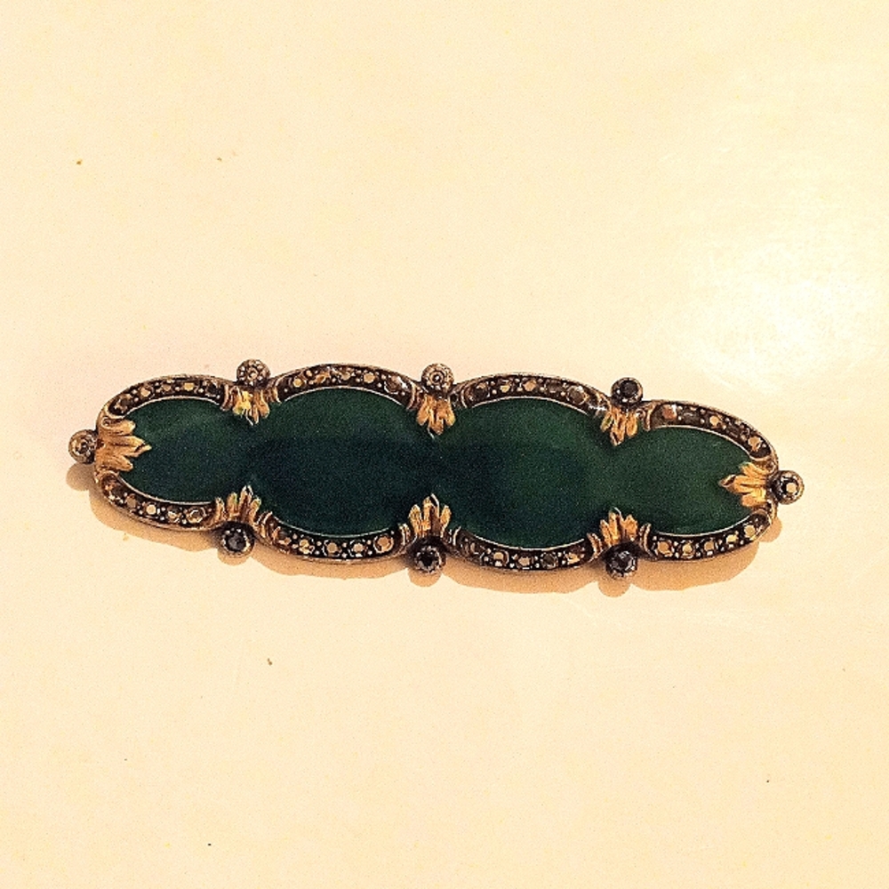 NEW Vintage Catherine Popesco France Long Green Brooch Enamel Rhine Stones
